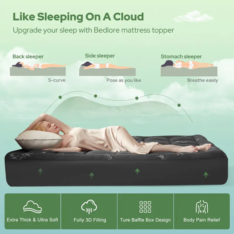 🌈 Bamboo Cooling Mattress Topper Back Pain Relieve